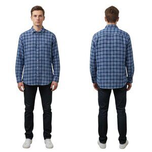 Polo Ralph Lauren 100% Linen Blue White Plaid Shirt L Classic Fit